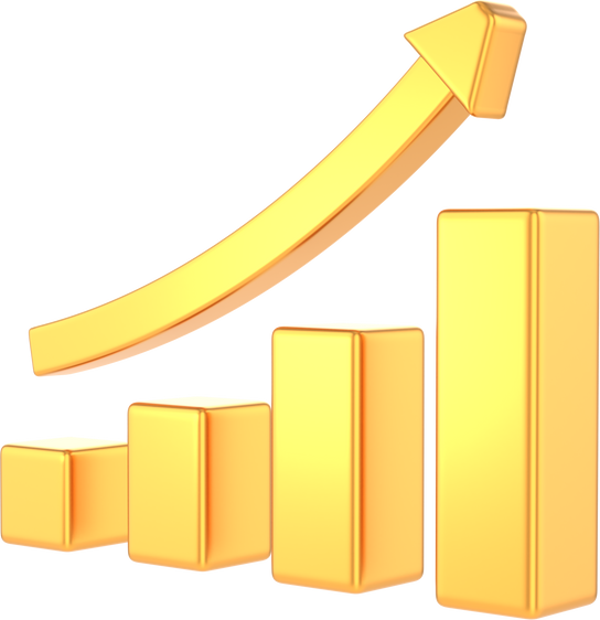 Golden Growth Graph. 3D Image.